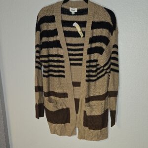 Stylish Tan and Black Striped Cardigan